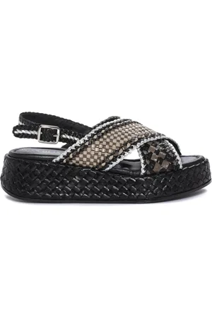 Pon´s quintana Schoenen, Dames, Zwart, 40 EU, Handgeweven leren kruisband platform sandaal