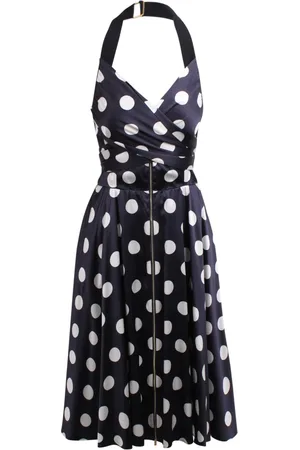 Patou Kleedjes, Dames, Blauw, S, Satijn, Polka Dot Satijnen Midi Jurk