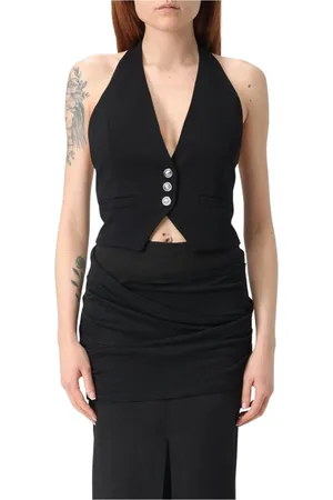 Pinko Jassen, Dames, Zwart, XS, Wit Op Maat Mouwloos Vest