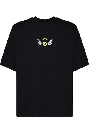 BARROW Tops, Heren, Zwart, M, Katoen, Zwarte katoenen T-shirt met ronde kraag
