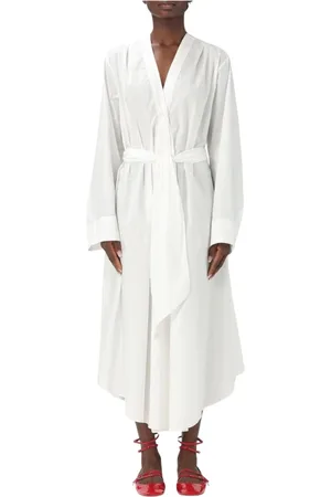 FORTE FORTE Kleedjes, Dames, Wit, S, Katoen, Elegante Witte Jurk Relaxed Fit Midi