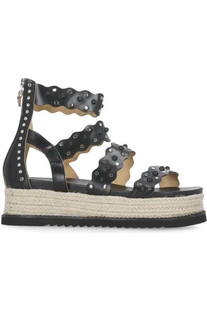 Cult Schoenen, Dames, Zwart, 36 EU, Zwarte Leren Sandalen met Ritssluiting