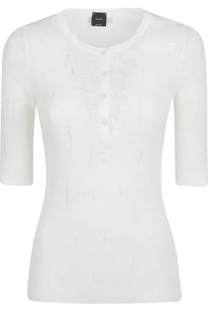 Pinko Truien, Dames, Wit, M, Korte mouw trui in Scott-stijl