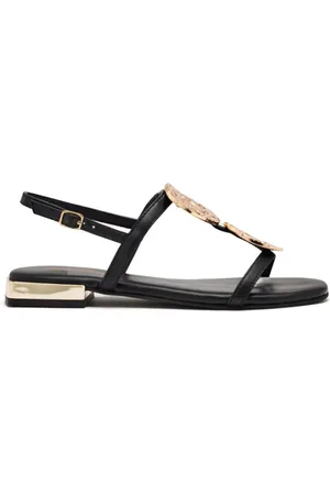 Gioseppo Schoenen, Dames, Zwart, 37 EU, Leer, Lage sandaal met metalen ornamenten
