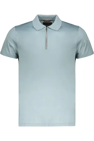 MOORER Tops, Heren, Grijs, XL, Katoen, Katoenen poloshirt met zijsplitten