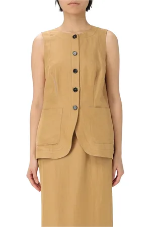 LIVIANA CONTI Jassen, Dames, Bruin, L, Beige Vest Knoopsluiting Relaxte Pasvorm
