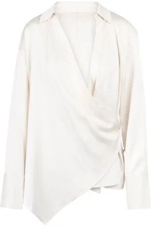 Helmut Lang Blouses & Shirts, Dames, Wit, XS, Polyester, Wrap Overhemd met Puntkraag