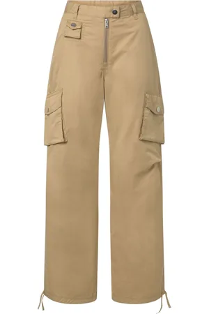 Ganni Broeken, Dames, Bruin, L, Katoen, Cargo broek in kameel
