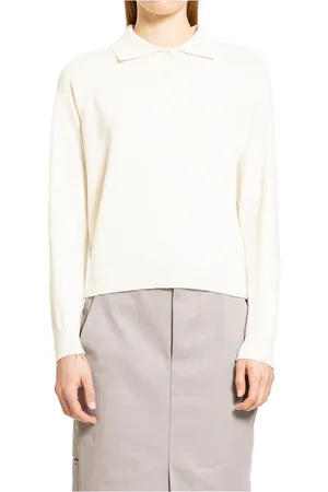 Maison Margiela Tops, Dames, Wit, L, Wol, Off- Wol Gebreide Polo Shirt