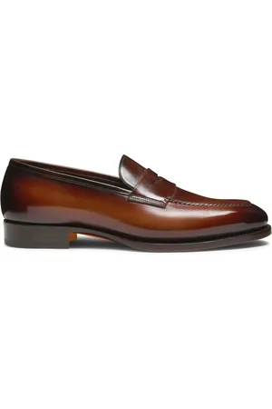 santoni Schoenen, Heren, Bruin, 41 1/2 EU, Leer, Leren Loafers Gemaakt in Italië