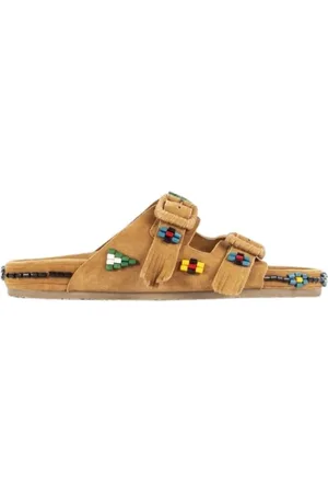 Baziszt Schoenen, Dames, Bruin, 44 EU, Suède, Bruine suède sandalen met kralen