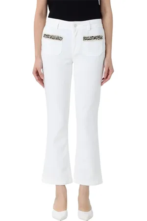 Liu Jo Broeken, Dames, Wit, W32, Katoen, Versierde Bootcut Jeans Stijlvol Blauw