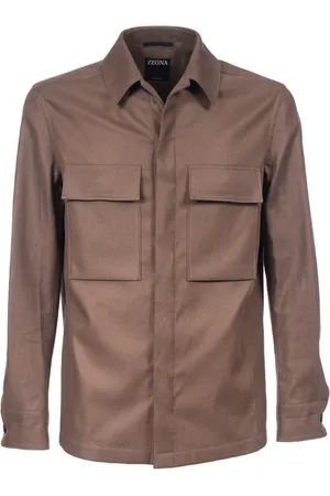 Ermenegildo Zegna Jassen, Heren, Bruin, L, Linnen, Linnen Overshirt met Membraan