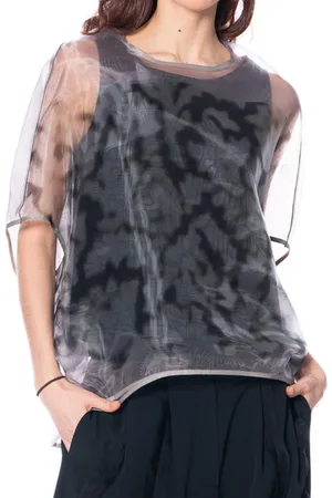Annette Görtz Blouses & Shirts, Dames, Zwart, S, Polyester, Mesh Overlay Blouse Sand/