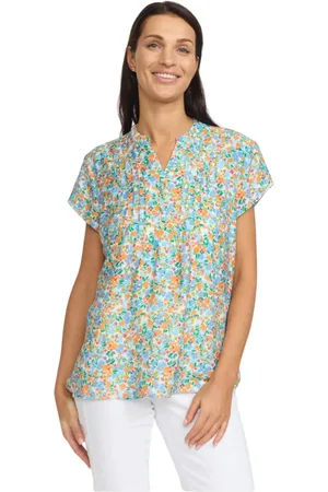 2-Biz Blouses & Shirts, Dames, Veelkleurig, S, Kleurrijke Bloemenblouse met V-Hals