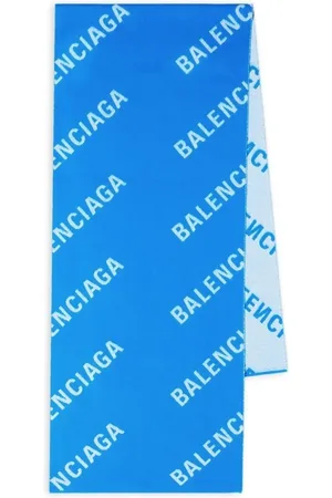 Balenciaga Accessoires, Dames, Blauw, ONE Size, Wol, Blauw/Wit Wollen Sjaal met Logo