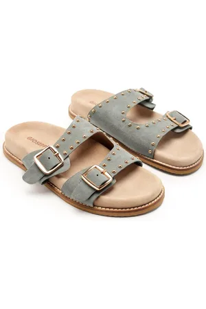 Gioseppo Schoenen, Dames, Grijs, 36 EU, Leer, Studded leren sandaal met dubbele gesp