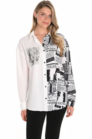 Frank Lyman Blouses & Shirts, Dames, Veelkleurig, 2Xl, Leer, Offwhite Geweven Blouse met Schilderachtige Print