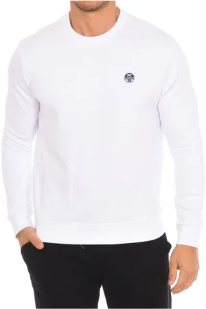 North Sails Sweatshirts & Hoodies, Heren, Wit, L, Katoen, Geribbelde Crewneck Sweatshirt