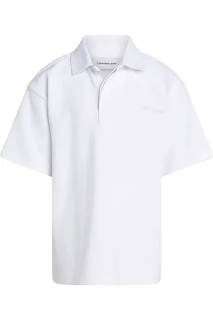 Calvin Klein Tops, unisex, Wit, 164 CM, Katoen, Essentiële polo met lange mouwen