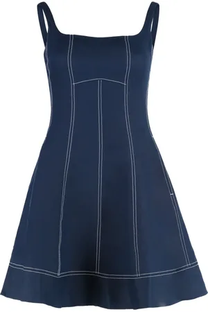 Tommy Hilfiger Kleedjes, Dames, Blauw, S, Linnen, Sofia Richie Linnen jurk met zichtbare stiksels