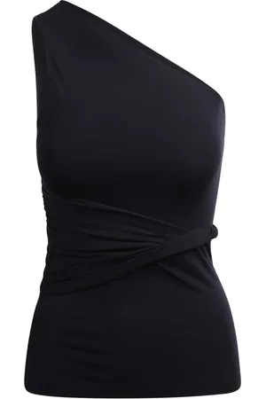 Patou Tops, Dames, Blauw, M, Katoen, Een schouder katoenen top met gerimpelde details