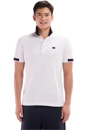 Eden Park Tops, Heren, Wit, 2Xl, Katoen, Wit katoenen poloshirt met korte mouwen en tweekleurige geribbelde randen recht model