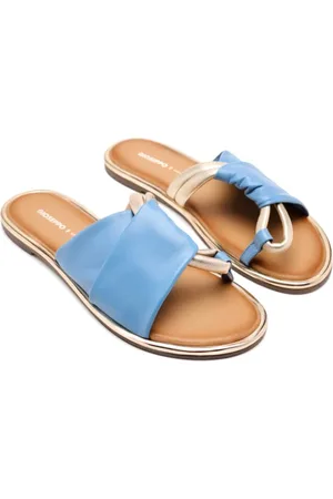 Gioseppo Schoenen, Dames, Blauw, 39 EU, Leer, Platte leren sandalen met metalen detail