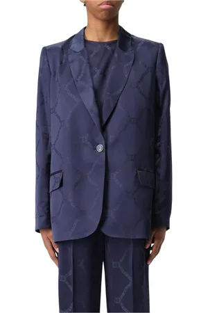 Twin-Set Jassen, Dames, Blauw, XL, Zijden blazer met Chain Link-detail