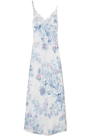 Twin-Set Kleedjes, Dames, Veelkleurig, S, Leer, Bloemen Lange Jurk met V-hals