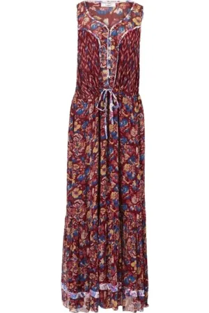Isabel Marant Kleedjes, Dames, Veelkleurig, M, Mouwloze Viscose Lange Jurk met Koord