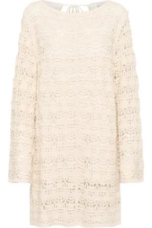 Karen by Simonsen Kleedjes, Dames, Wit, S, Gehaakte Jurk met V-Rug