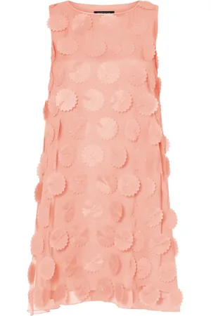 Bruuns Bazaar Kleedjes, Dames, Oranje, L, Organza, Perzik Jurk met Organza Bloemen