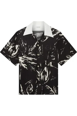 WALES BONNER Overhemden, Heren, Zwart, L, Bowling shirt met grafische print zwart wit