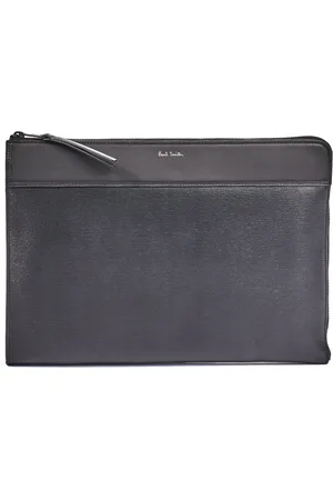 Paul Smith Tassen, Heren, Zwart, ONE Size, Leer, Gestempelde leren laptoptas