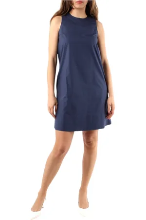 MARELLA Kleedjes, Dames, Blauw, 2Xl, Katoen, Blauwe Katoenen Popeline Korte Jurk