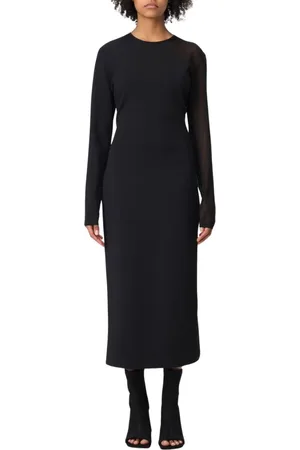 Stella McCartney Kleedjes, Dames, Zwart, M, Polyester, Zwarte Sheer Panel Midi Jurk