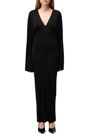 Khaite Kleedjes, Dames, Zwart, M, Elegante V-hals Lange Mouw Jurk
