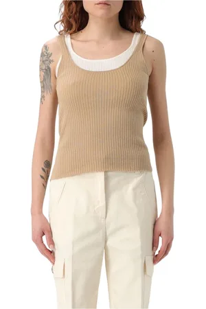 Twin-Set Truien, Dames, , M, Katoen, Geribbelde gebreide tanktop gelaagde look
