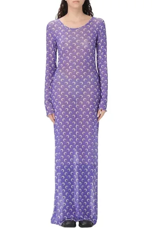 Marine Serre Kleedjes, Dames, Paars, M, Elegant Moon Print Lavender Dress