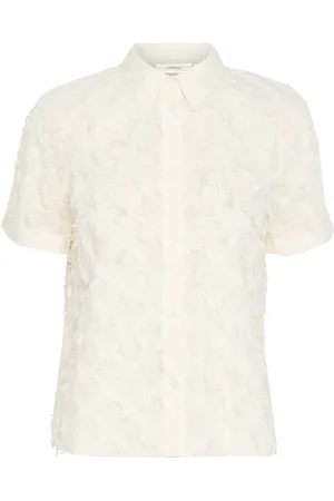 INWEAR Blouses & Shirts, Dames, Wit, 2Xs, Katoen, Elegante korte mouw overhemdblouse