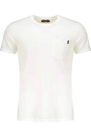MOORER Tops, Heren, Wit, S, Katoen, Katoenen T-shirt met Voorzak