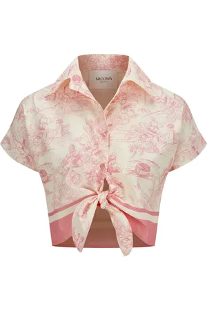 Nicowa Blouses & Shirts, Dames, Roze, XS, Katoen, Toile-de-Jouy Blouse met Bindedetail