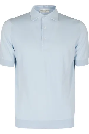 FILIPPO DE LAURENTIIS Tops, Heren, Blauw, M, Polo T-shirt met fijne afwerking