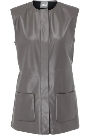 Max Mara Jassen, Dames, Grijs, S, Polyester, Grijze Vegan Leren Vest Tolone