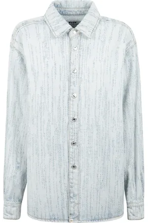 Msgm Overhemden, Heren, Blauw, XL, Denim, Vernietigde denim overhemd met geborduurd logo