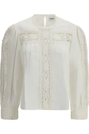 Isabel Marant Blouses & Shirts, Dames, Wit, M, Linnen, Elegante Blouse met Kantdetail en Knoopsluiting