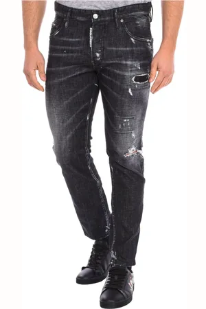 Dsquared2 Jeans, Heren, Grijs, M, Katoen, Straight Leg Jeans met Distressed Detail