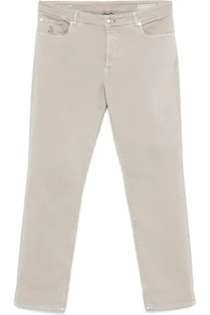 Brunello Cucinelli Broeken, Heren, Grijs, XL, Katoen, Ash Grey Logo Geborduurde Jeans
