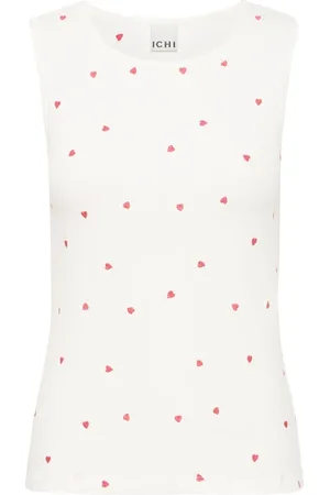 Ichi Tops, Dames, Veelkleurig, M, Hart Embro Top Cloud Dancer